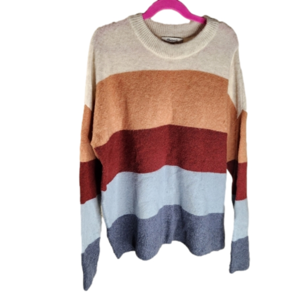 Madewell Striped Color Block Sweater Size XSmall Alpaca Blend Blue Burgundy